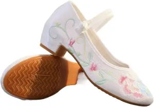 2025 Women's Chinese Style Floral Embroidery Ankle Strap Shoes Elegant Low Chunky Heel Cheongsam Hanfu Shoes Casual Comfort Stage Show Mary Jane Shoes