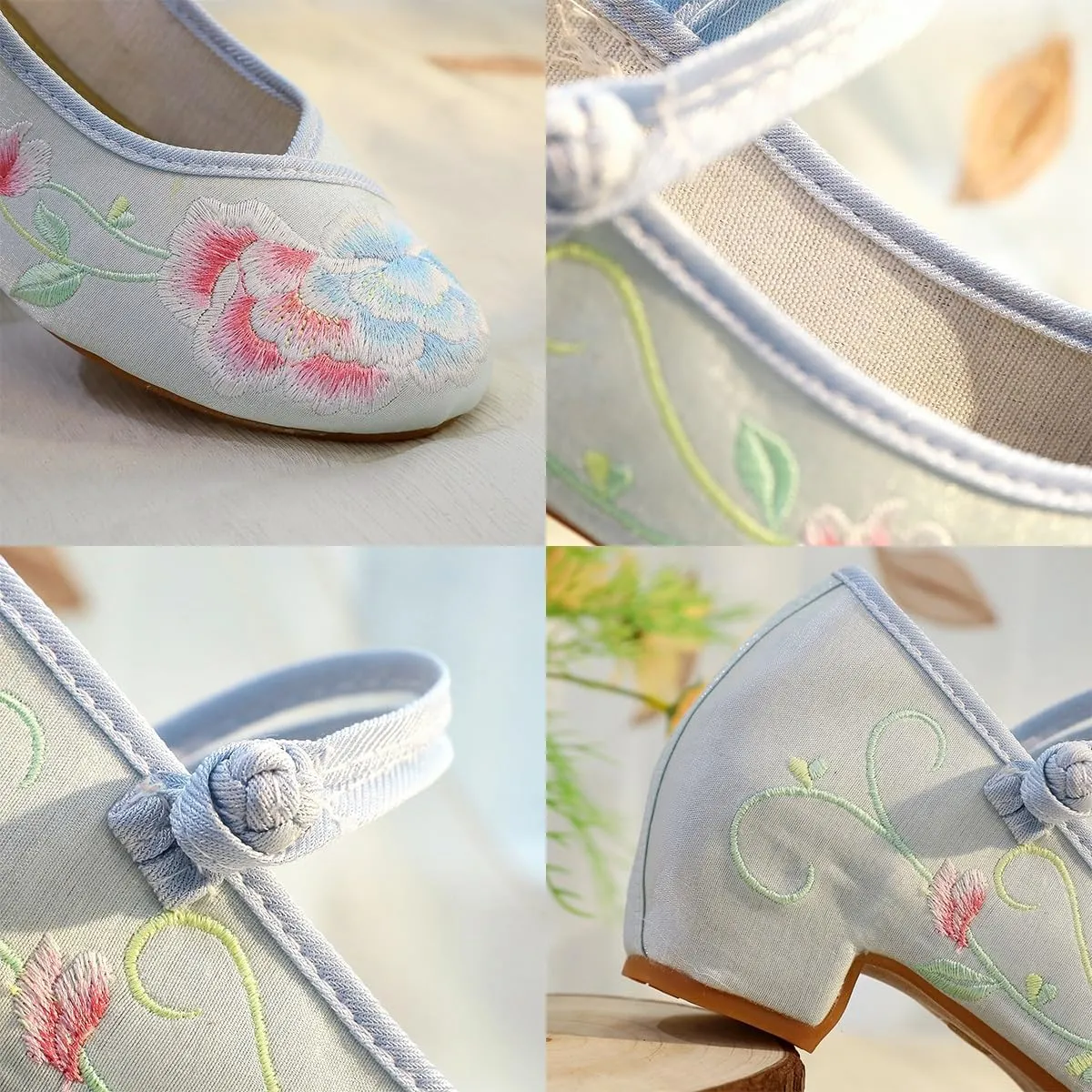 2025 Women's Chinese Style Floral Embroidery Ankle Strap Shoes Elegant Low Chunky Heel Cheongsam Hanfu Shoes Casual Comfort Stage Show Mary Jane Shoes