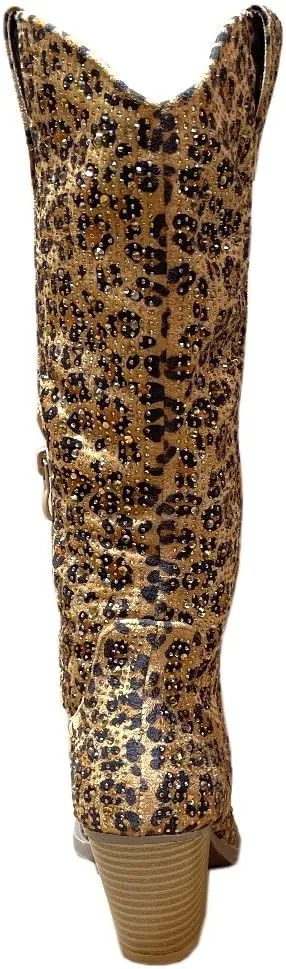 ABSOLEX Women Western Cowgirl Cowboy Pointed Toe Rhinestone Knee High Boots
