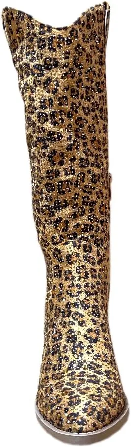 ABSOLEX Women Western Cowgirl Cowboy Pointed Toe Rhinestone Knee High Boots
