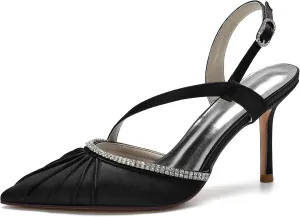 ADMLZQQ Women's High Heel Ankle Strap Heels Pleated Satin Dress Pumps Evening Prom Wedding Shoes