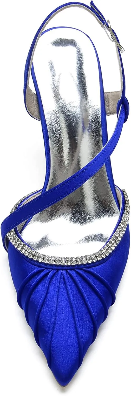 ADMLZQQ Women's High Heel Ankle Strap Heels Pleated Satin Dress Pumps Evening Prom Wedding Shoes