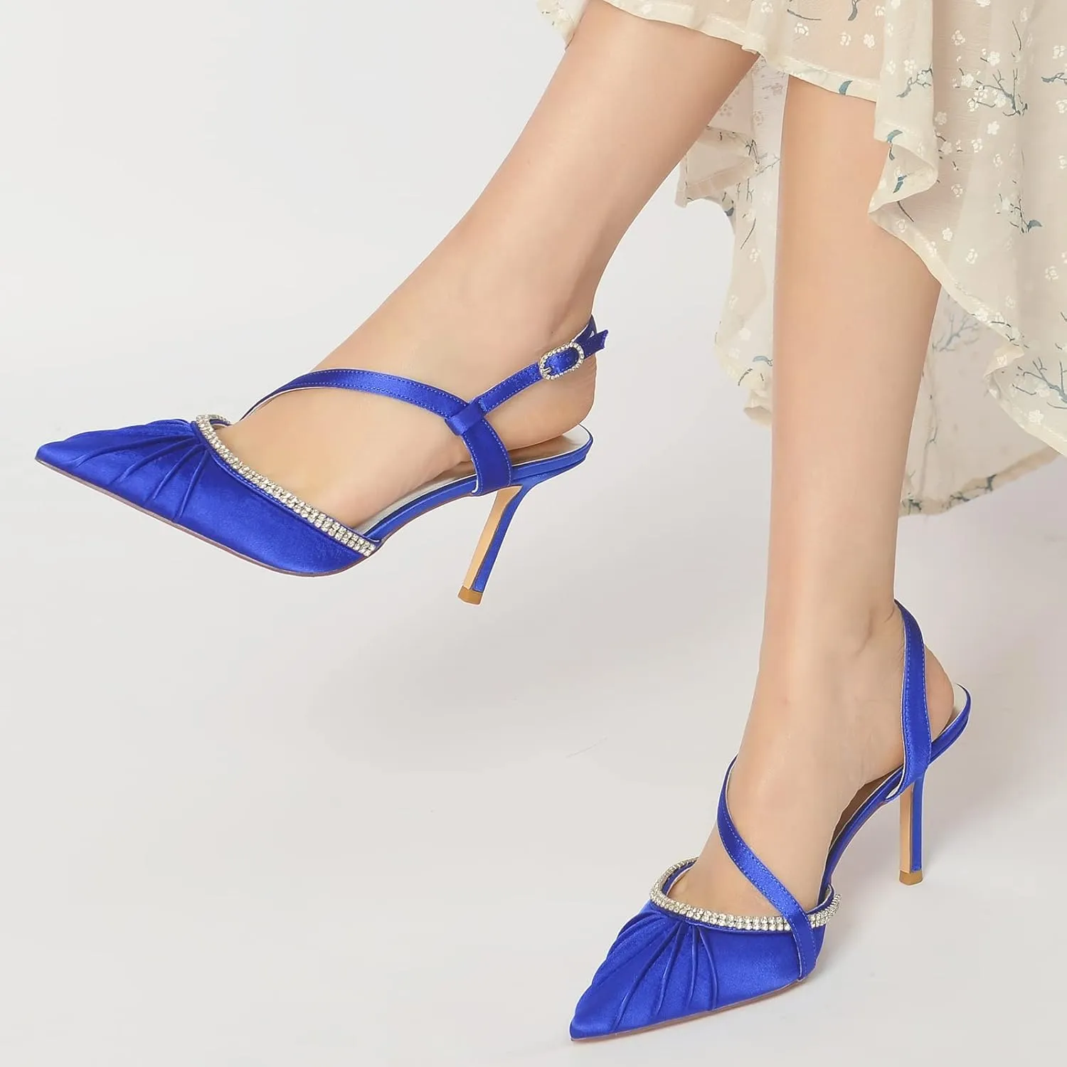 ADMLZQQ Women's High Heel Ankle Strap Heels Pleated Satin Dress Pumps Evening Prom Wedding Shoes
