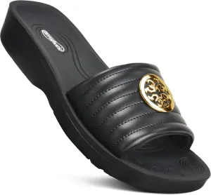 AEROTHOTIC Womens Slides Slip On Recovery Footwear Plantar Fasciitis Slides for Women with Arch Support Yoga Mat Indoor Outdoor Walking Ladies Soft Padded Dressy Non Slip Foodbed Beach Sandals Women