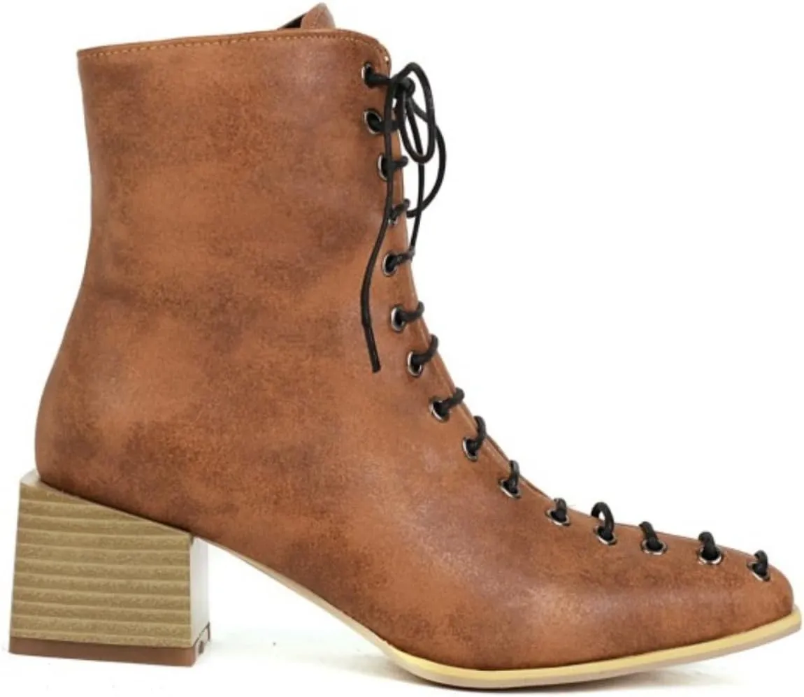 Aflngle Women's Fashion Ankle Boots Square Closed Toe Snakeskin Print Front Lace Up Low Chunky Heel Block Combat Booties