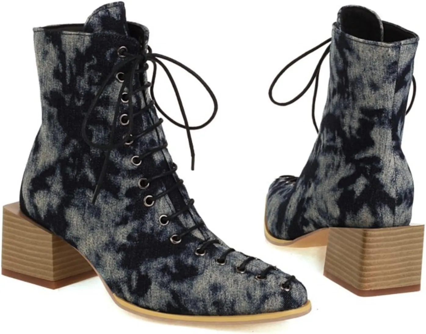 Aflngle Women's Fashion Ankle Boots Square Closed Toe Snakeskin Print Front Lace Up Low Chunky Heel Block Combat Booties