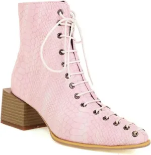 Aflngle Women's Fashion Ankle Boots Square Closed Toe Snakeskin Print Front Lace Up Low Chunky Heel Block Combat Booties
