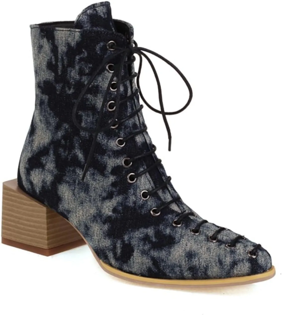 Aflngle Women's Fashion Ankle Boots Square Closed Toe Snakeskin Print Front Lace Up Low Chunky Heel Block Combat Booties