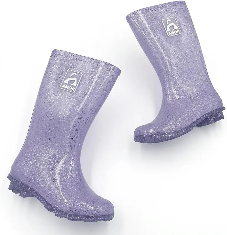 Amoji Gril Glitter Easy On Rain Boots Rubber Waterproof Boots (Little Kid/Big Kid)