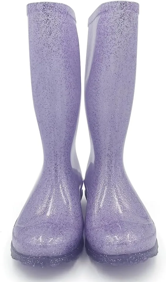Amoji Gril Glitter Easy On Rain Boots Rubber Waterproof Boots (Little Kid/Big Kid)