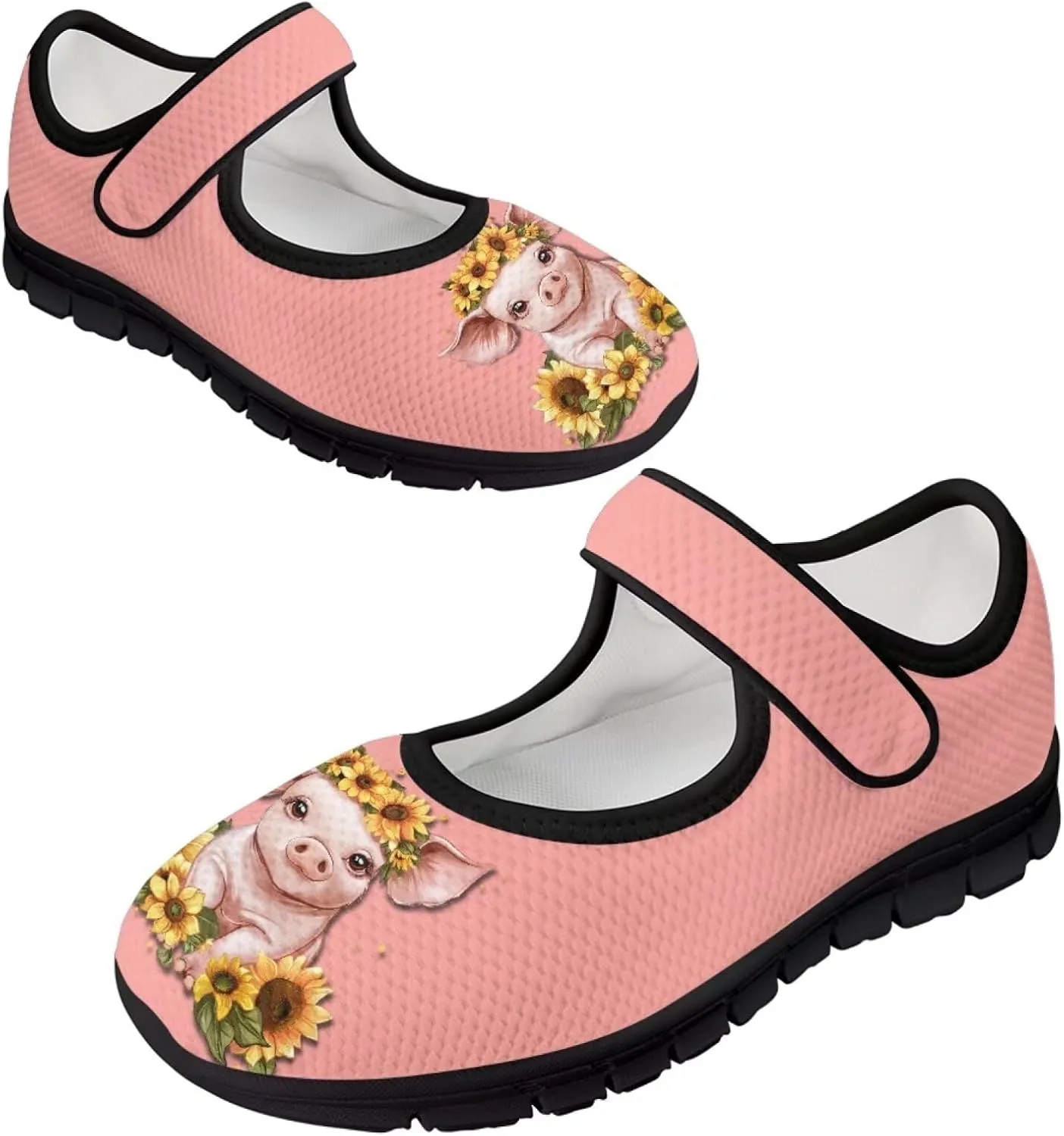 Animals Print Mary Jane Sneakers Women's Walking Shoes Stylish Lady Breathable Adjustable Working Flat Shoes
