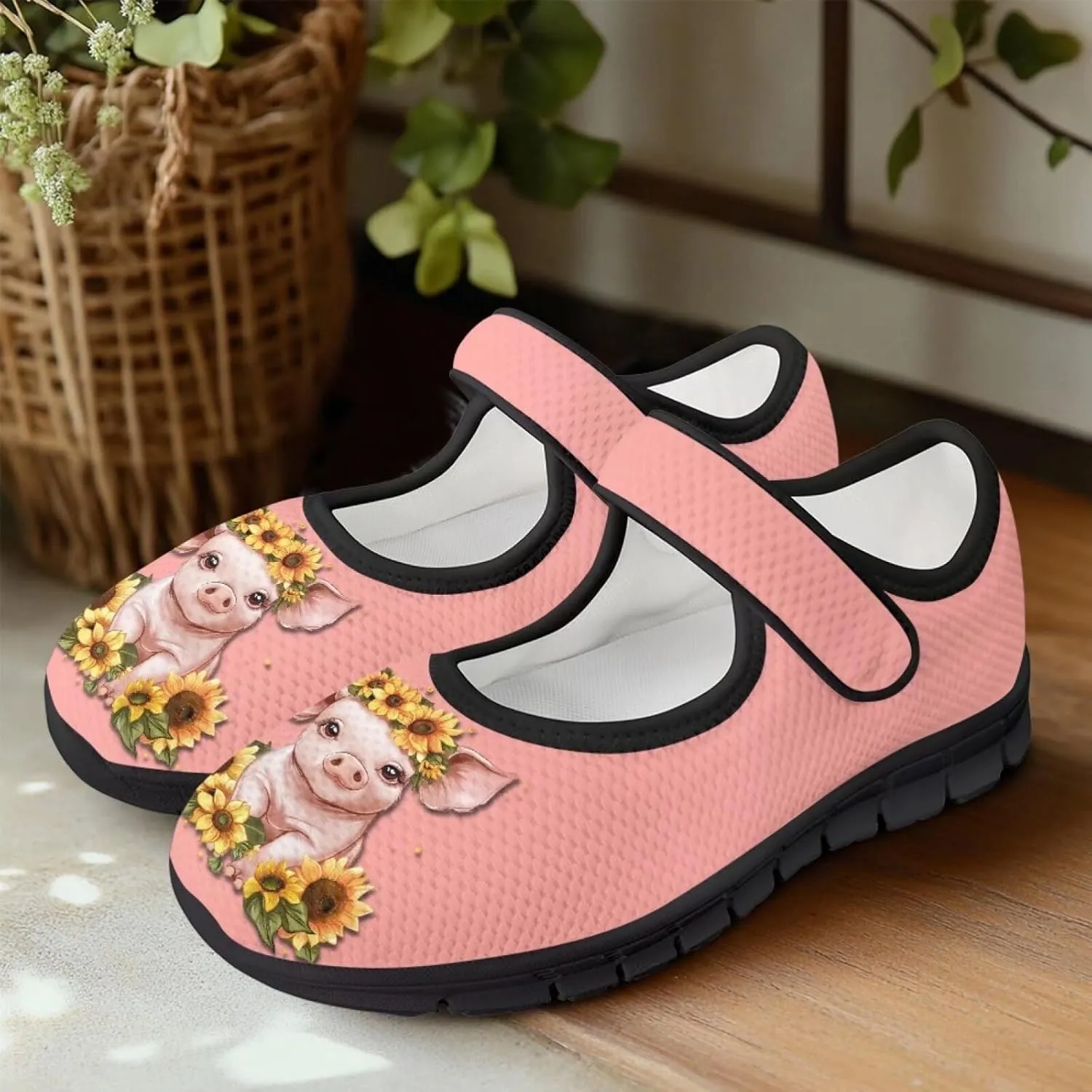 Animals Print Mary Jane Sneakers Women's Walking Shoes Stylish Lady Breathable Adjustable Working Flat Shoes
