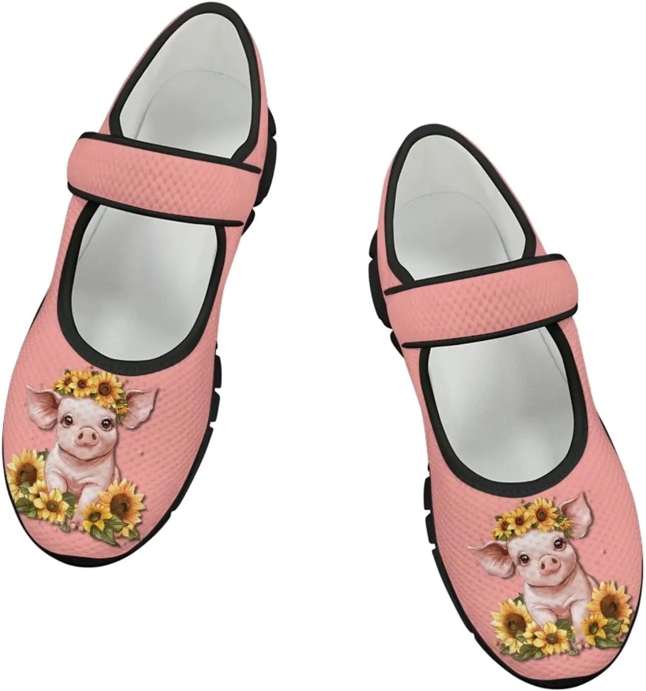 Animals Print Mary Jane Sneakers Women's Walking Shoes Stylish Lady Breathable Adjustable Working Flat Shoes