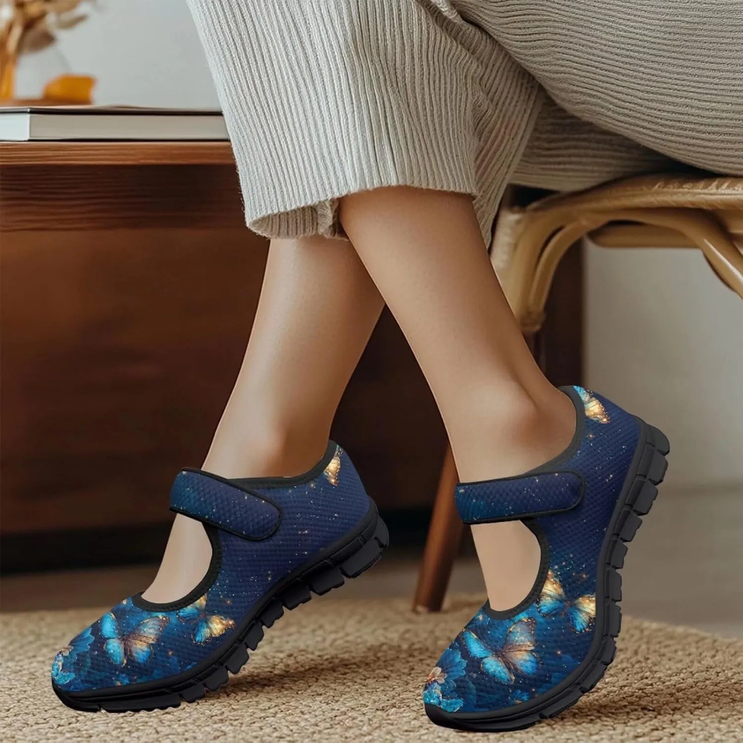 Animals Print Mary Jane Sneakers Women's Walking Shoes Stylish Lady Breathable Adjustable Working Flat Shoes