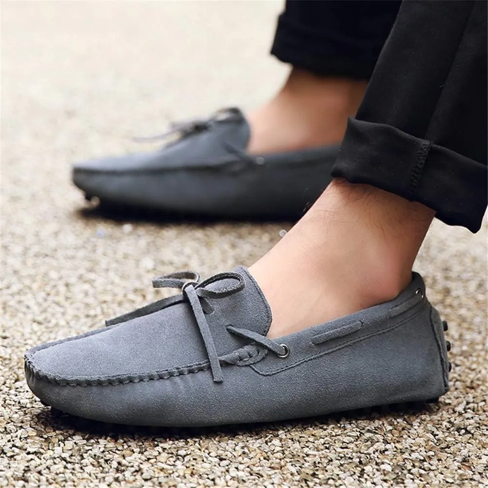 ANUFER Men's Soft Suede Leather Driving Loafers Shoes Bowtie Moccasin Slippers Big Size