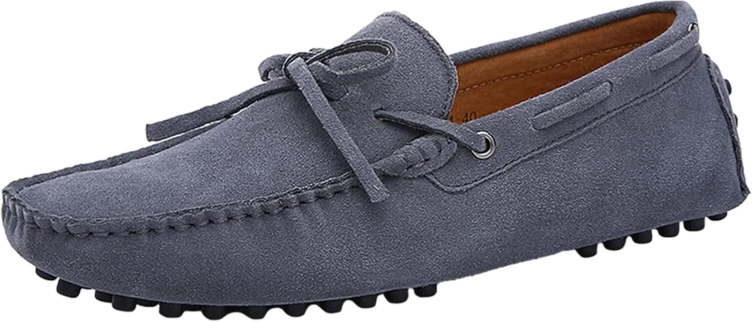 ANUFER Men's Soft Suede Leather Driving Loafers Shoes Bowtie Moccasin Slippers Big Size