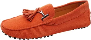 ANUFER Men's Stylish Tassel Suede Moccasins Comfort Loafers Flats Driving Shoes Orange 2080 US12