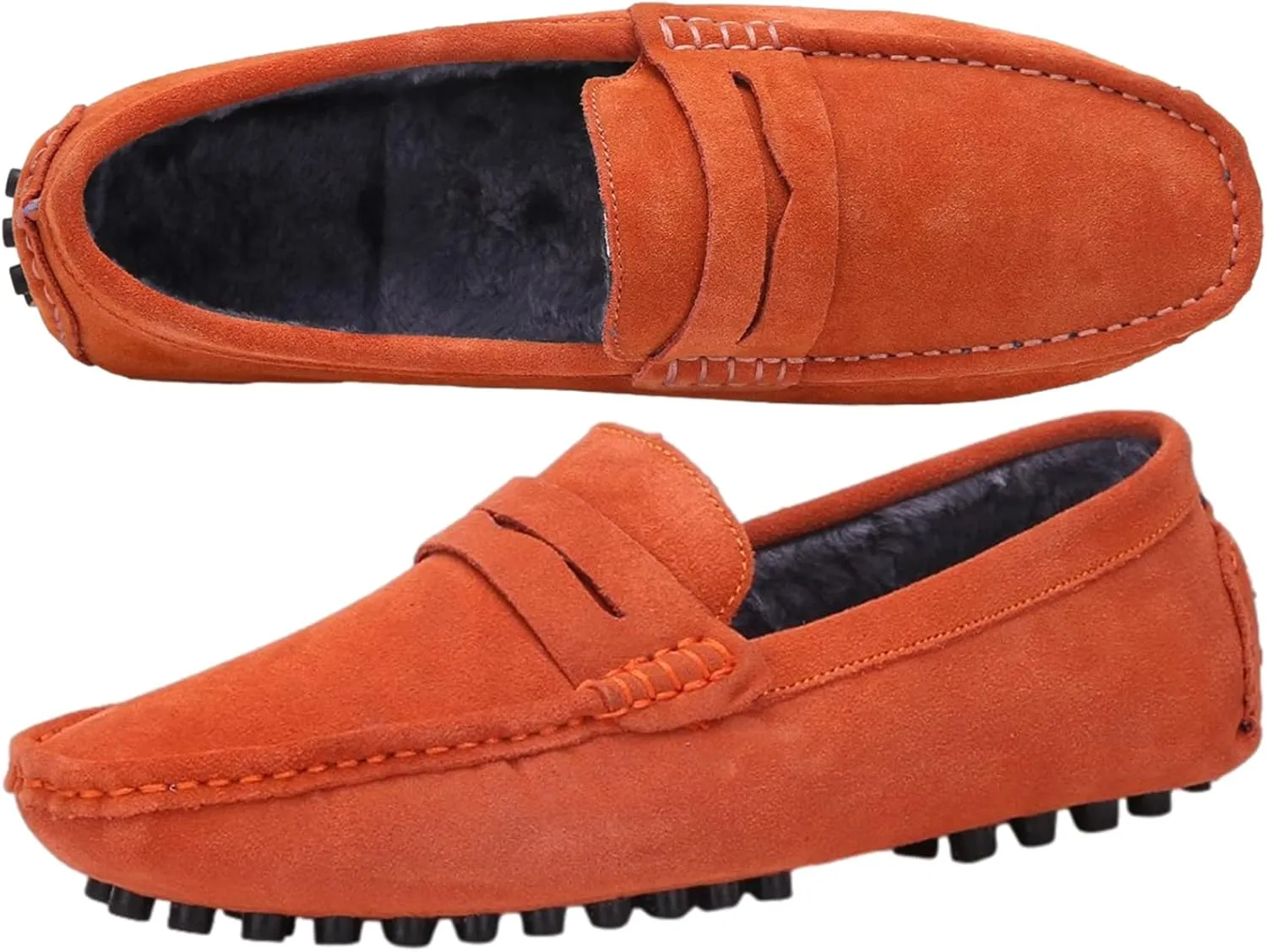ANUFER Men's Suede Leather Penny Loafers Comfort Driving Shoes Moccasin Slippers