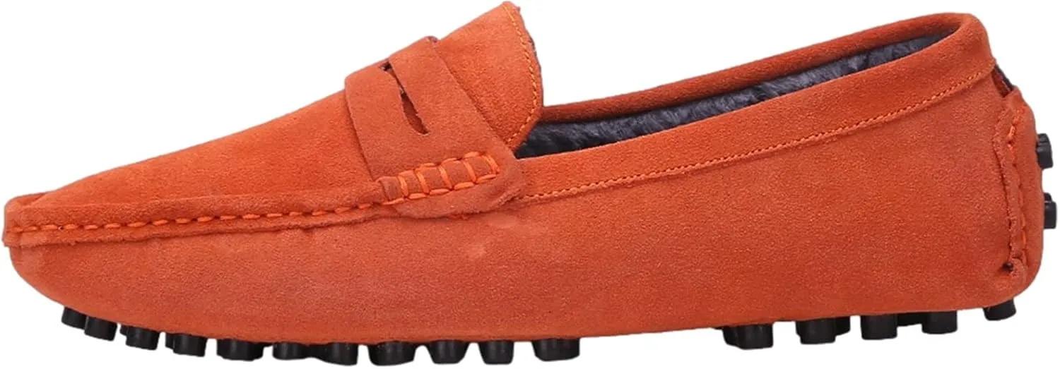 ANUFER Men's Suede Leather Penny Loafers Comfort Driving Shoes Moccasin Slippers