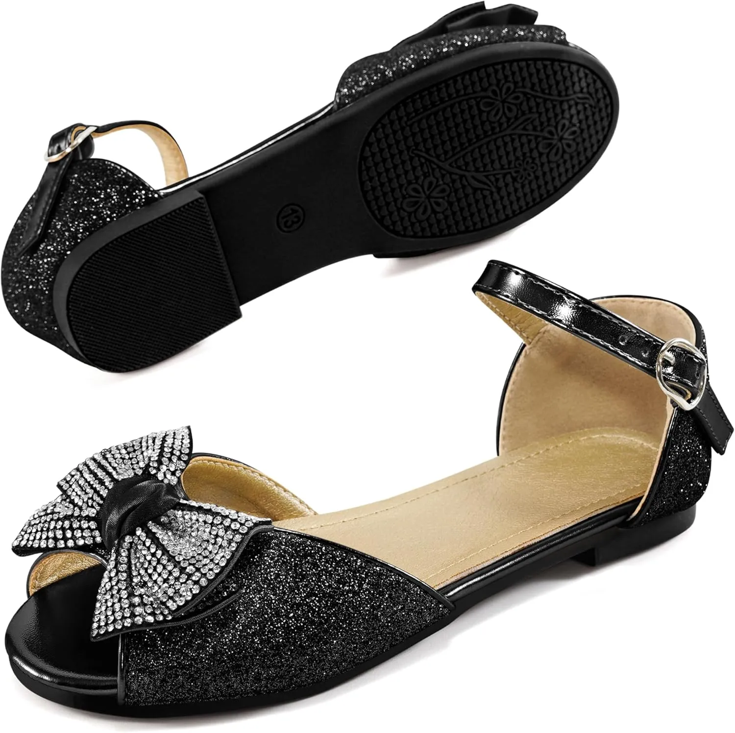 Aomigoct Girls Dress Shoes Sandals : Toddler Glitter Princess Flats for Birthday Wedding Party - Little Kid School Walking Shoe