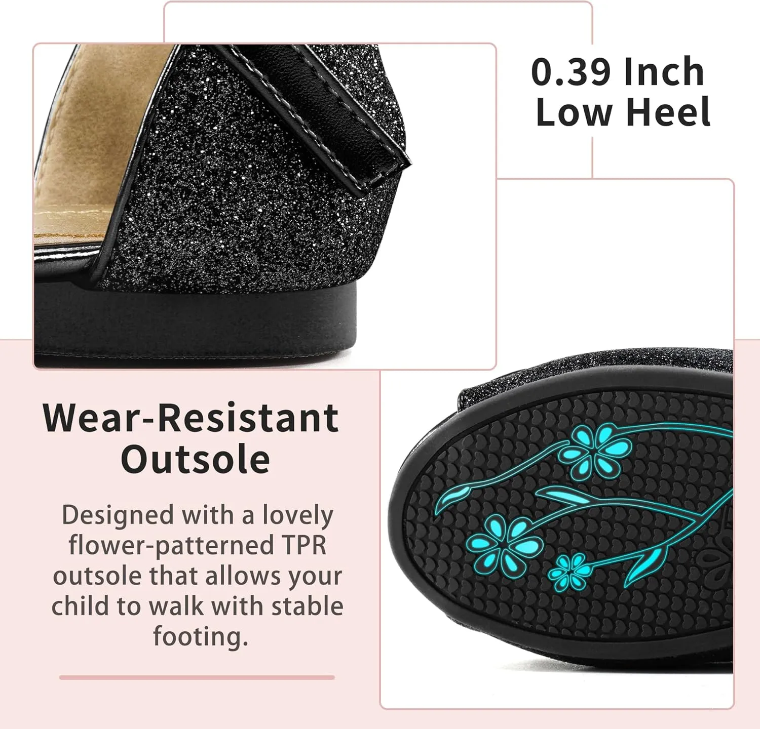 Aomigoct Girls Dress Shoes Sandals : Toddler Glitter Princess Flats for Birthday Wedding Party - Little Kid School Walking Shoe