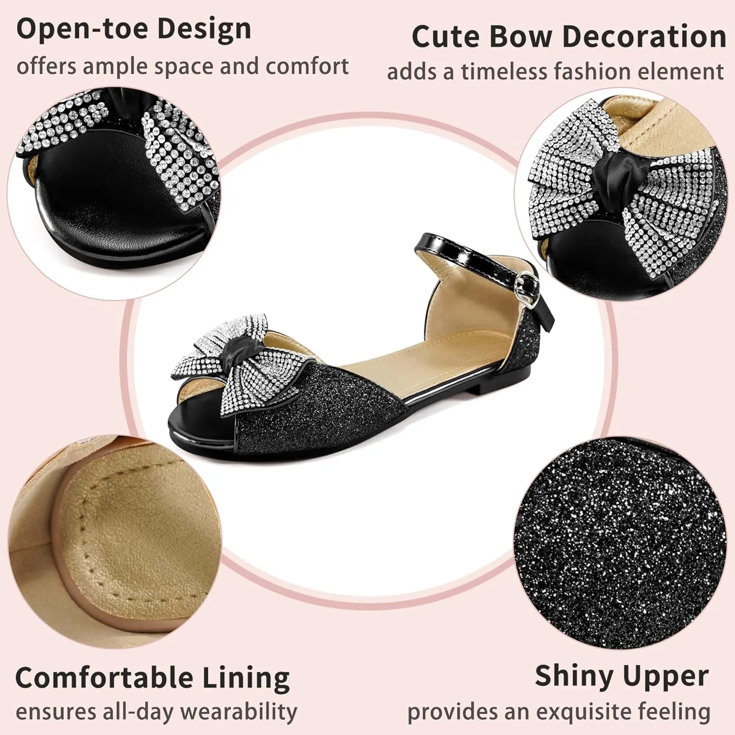Aomigoct Girls Dress Shoes Sandals : Toddler Glitter Princess Flats for Birthday Wedding Party - Little Kid School Walking Shoe