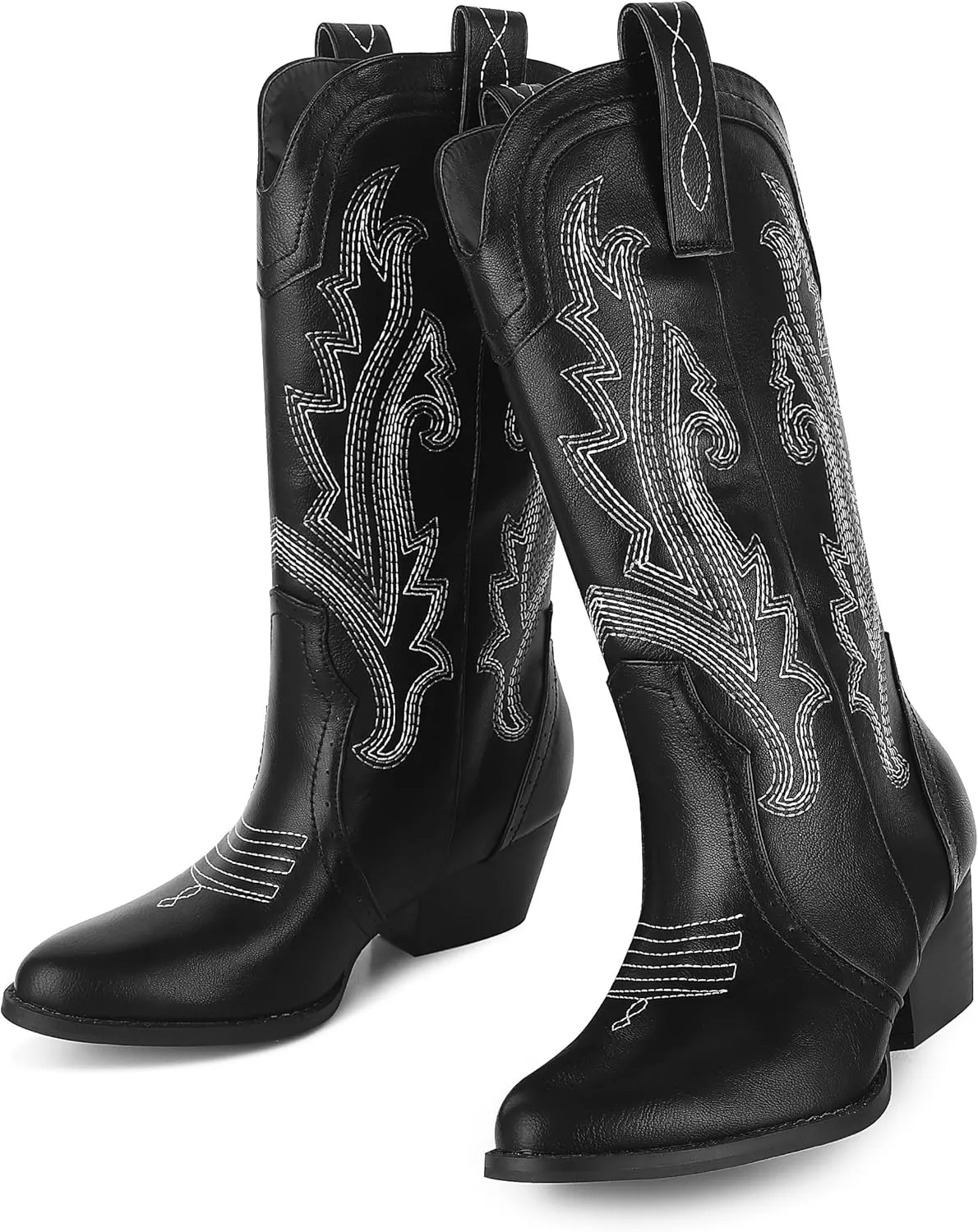 AOSPHIRAYLIAN Cowboy Boots for Women Retro Pointed Toe Pull On Block Chunky Heel Glitter Sparkly Metallic Embroidecamel Country Concert Outfits Calf Western Cowgirl Boots