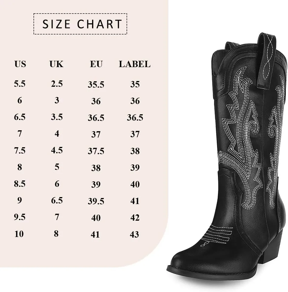 AOSPHIRAYLIAN Cowboy Boots for Women Retro Pointed Toe Pull On Block Chunky Heel Glitter Sparkly Metallic Embroidecamel Country Concert Outfits Calf Western Cowgirl Boots