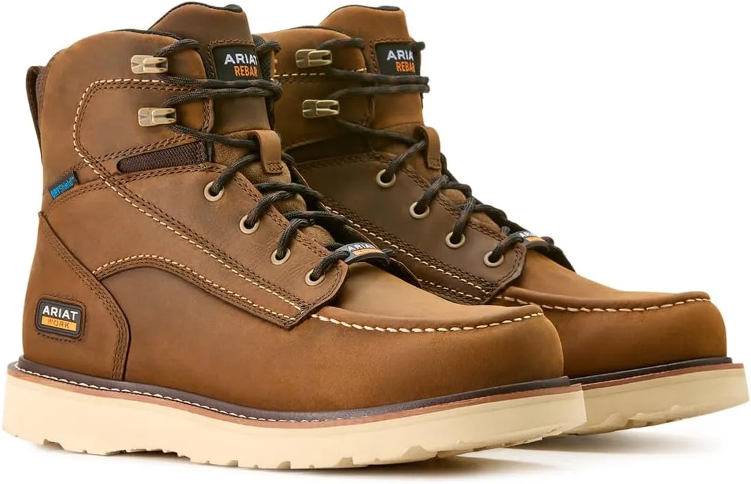 Ariat men's Rebar Wedge Moc Toe 6" Waterproof Work Boots Industrial