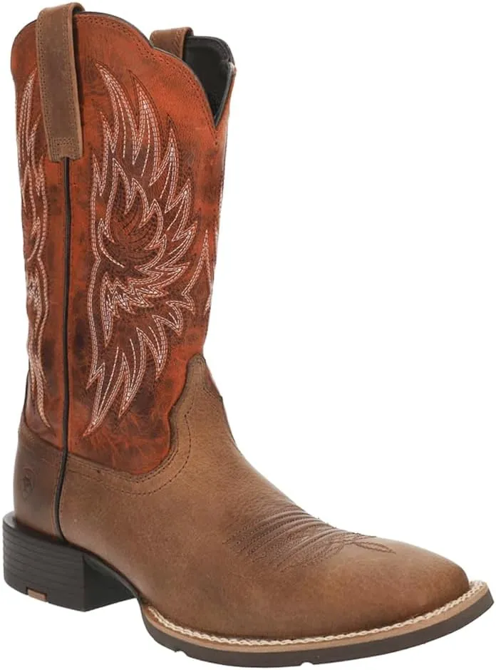 ARIAT Mens Sport Rider Wide Embroidery Square Toe Pull On Casual Boots Mid Calf - Brown