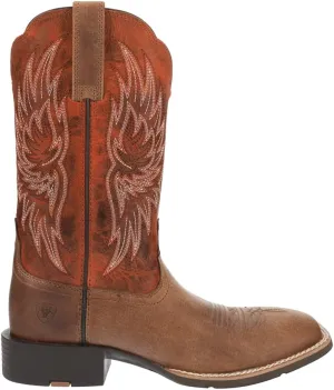 ARIAT Mens Sport Rider Wide Embroidery Square Toe Pull On Casual Boots Mid Calf - Brown