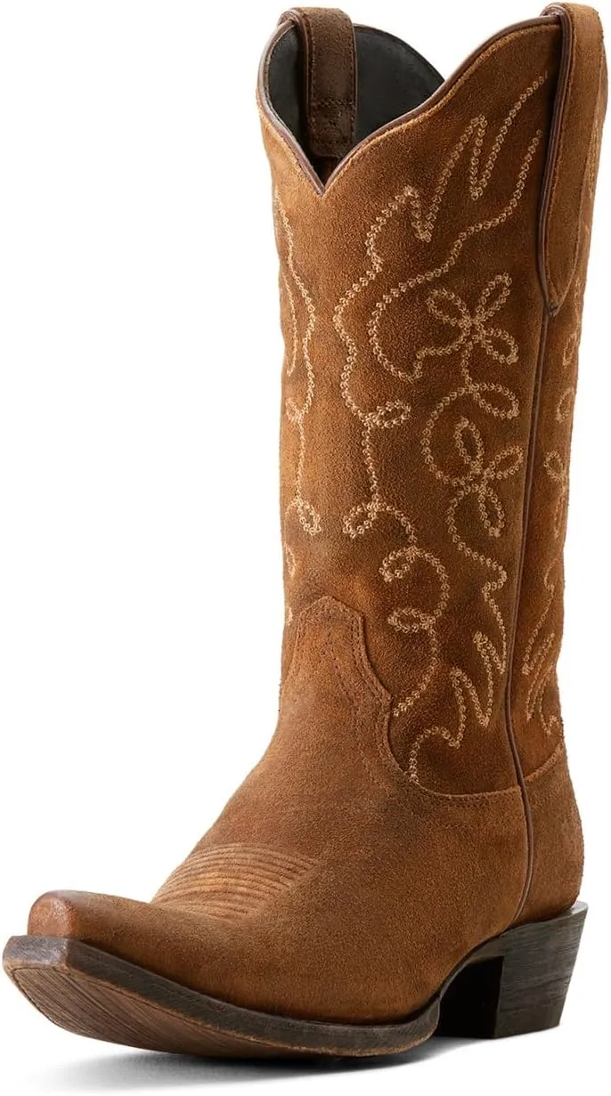 ARIAT Womens Jukebox Embroidered Snip Toe Casual Boots Mid Calf Low Heel 1-2" - Brown
