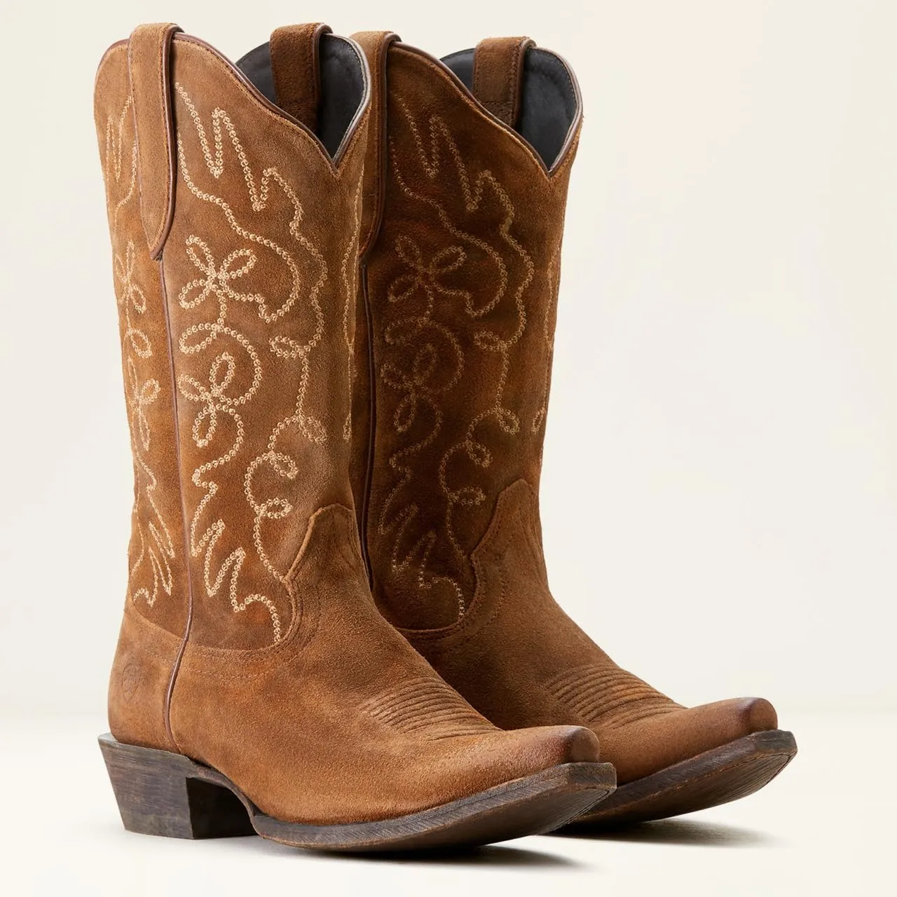 ARIAT Womens Jukebox Embroidered Snip Toe Casual Boots Mid Calf Low Heel 1-2" - Brown
