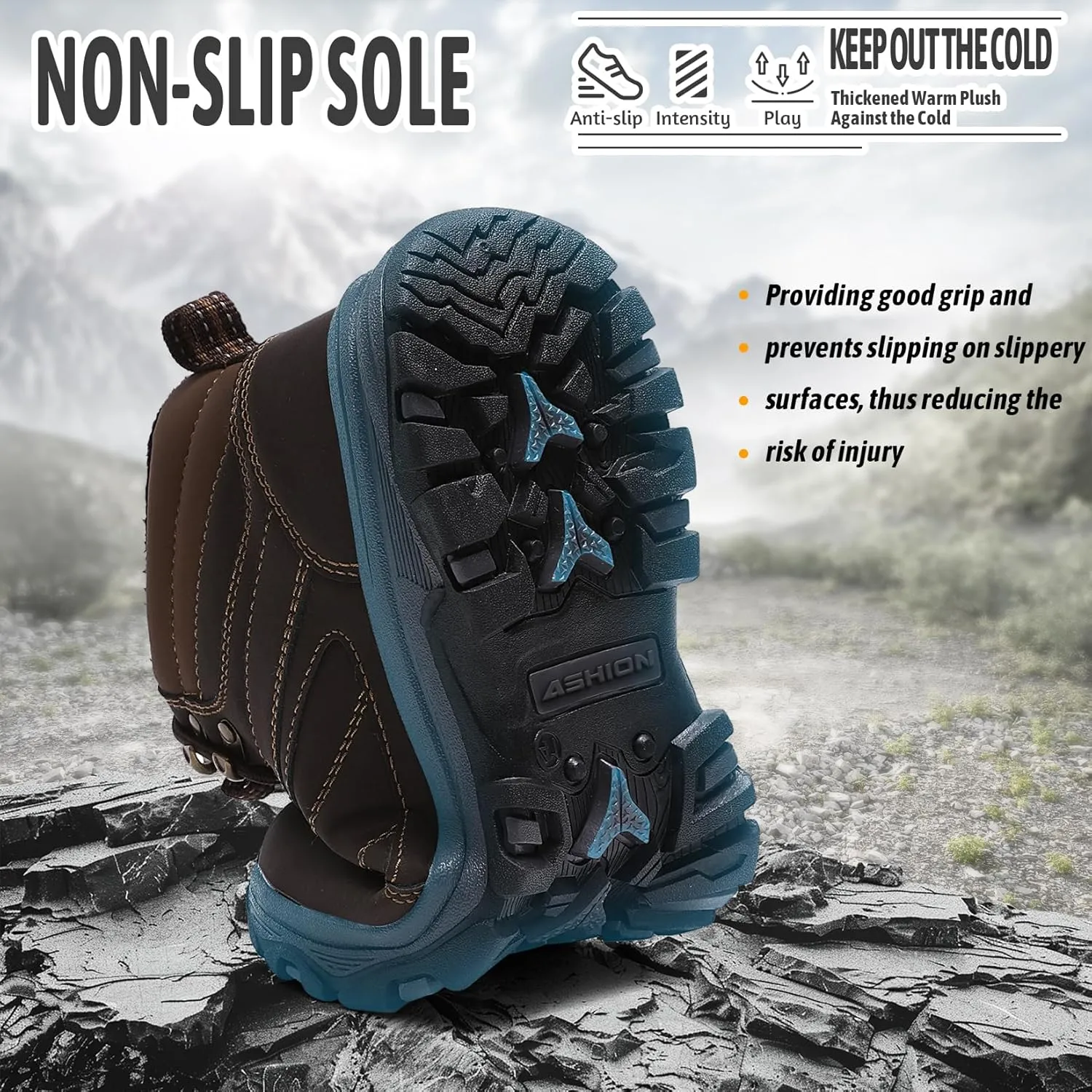 ASHION Mens Snow Boots Barefoot Winter Shoes Hiking Footwear Fur Lined Warm Ankle Boots Zero Drop Sole Comfortable Outdoor Walking Shoes Booties