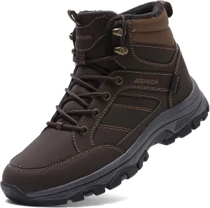 ASHION Mens Snow Boots Barefoot Winter Shoes Hiking Footwear Fur Lined Warm Ankle Boots Zero Drop Sole Comfortable Outdoor Walking Shoes Booties