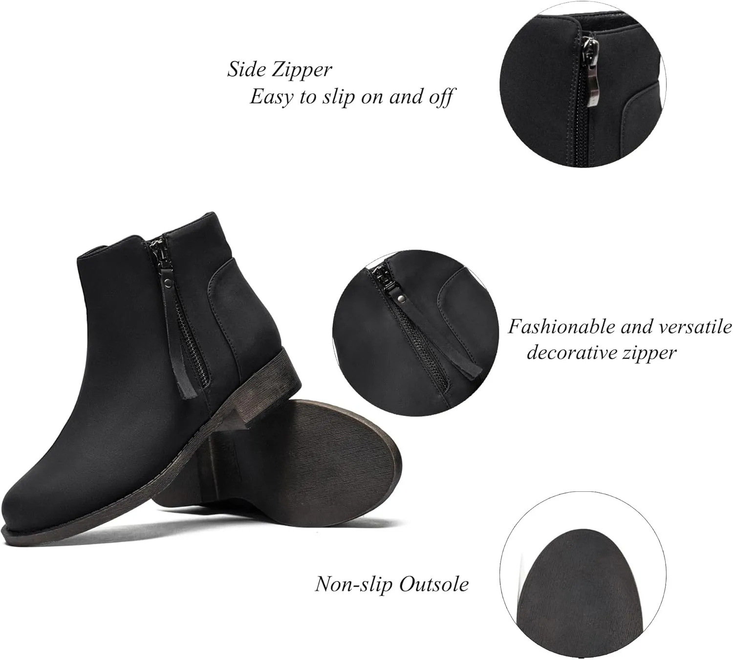 Ataiwee Women's Ankle Boots - Classic Side Zip, Comfortable Platform, Cover with Buckle Strap, Round Toe, Low Chunky Heel Comfort Slip On Fashion (Black/Dark Brown/Grey) Boots.