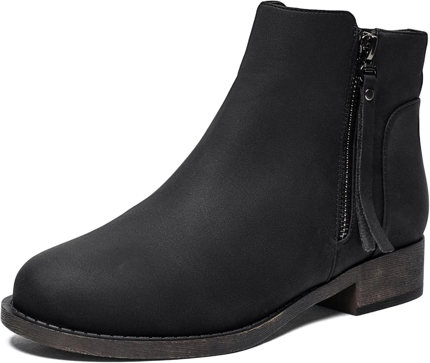 Ataiwee Women's Ankle Boots - Classic Side Zip, Comfortable Platform, Cover with Buckle Strap, Round Toe, Low Chunky Heel Comfort Slip On Fashion (Black/Dark Brown/Grey) Boots.