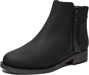 Ataiwee Women's Ankle Boots - Classic Side Zip, Comfortable Platform, Cover with Buckle Strap, Round Toe, Low Chunky Heel Comfort Slip On Fashion (Black/Dark Brown/Grey) Boots.