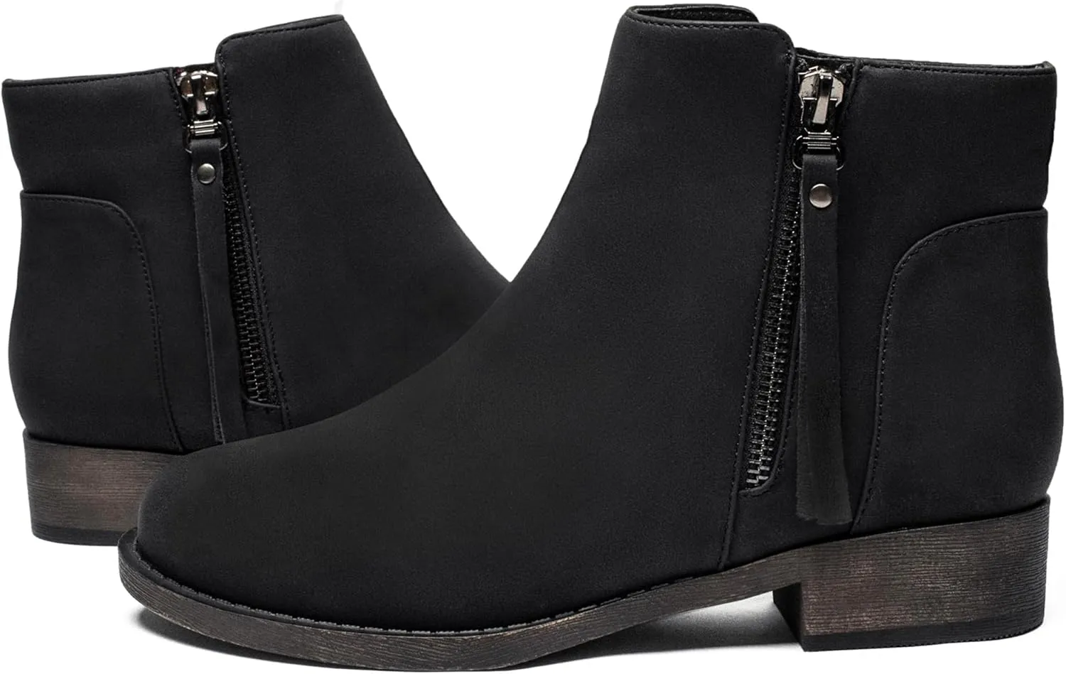 Ataiwee Women's Ankle Boots - Classic Side Zip, Comfortable Platform, Cover with Buckle Strap, Round Toe, Low Chunky Heel Comfort Slip On Fashion (Black/Dark Brown/Grey) Boots.
