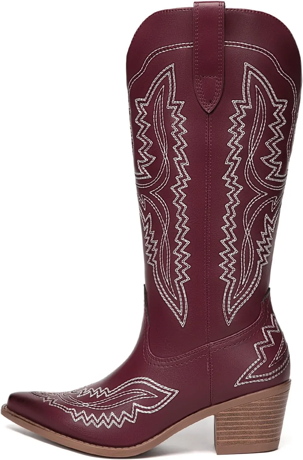 Athlefit Cowboy Boots for Women Western Cowgirl Square Toe boots Embroidery Chunky Heel Mid-Calf Boots