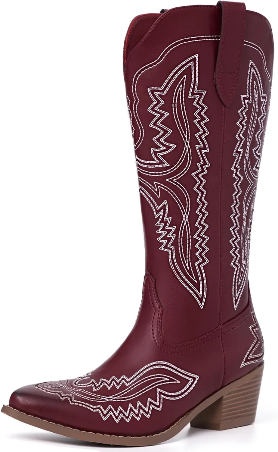 Athlefit Cowboy Boots for Women Western Cowgirl Square Toe boots Embroidery Chunky Heel Mid-Calf Boots
