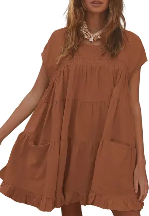 Athlisan 2025 Womens Mini Dress Casual Summer Crew Neck Cover Up Dress for Beach