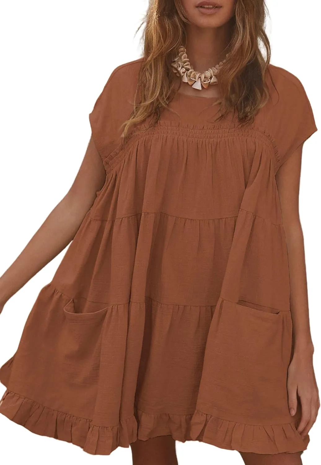 Athlisan 2025 Womens Mini Dress Casual Summer Crew Neck Cover Up Dress for Beach