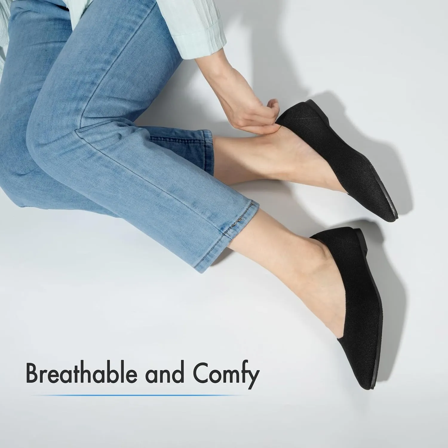 ATHMILE Pointed Toe Flats for Women Dressy Bronze Work Shoes Business Casul Knit Ballet Flats Slip on Office Ladies Comforttable Dress