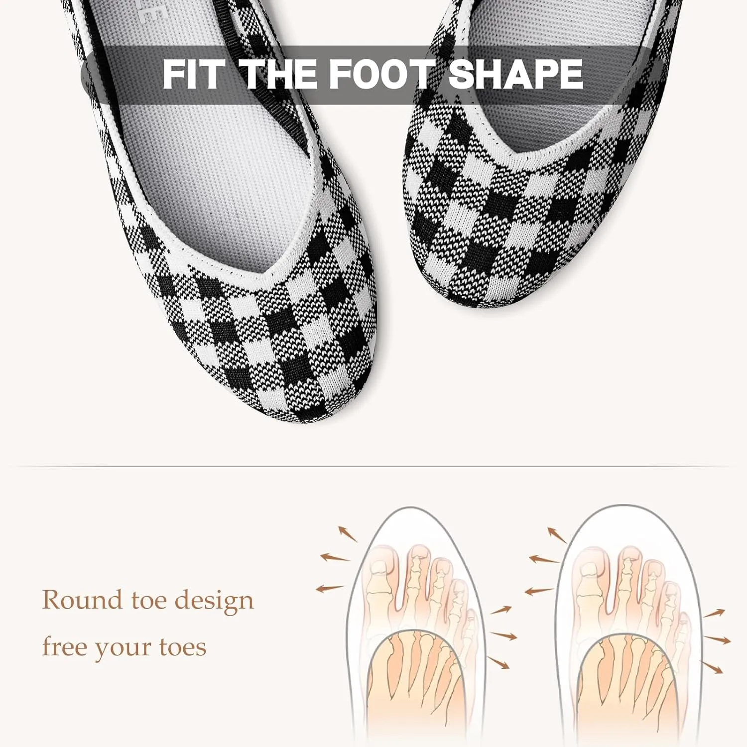 ATHMILE Women's Flat Ballet Shoes Knit Flat Shoes for Women Round Toe Slip on Women Flats for Dressy Casual Office Work Wedding Comfort Soft