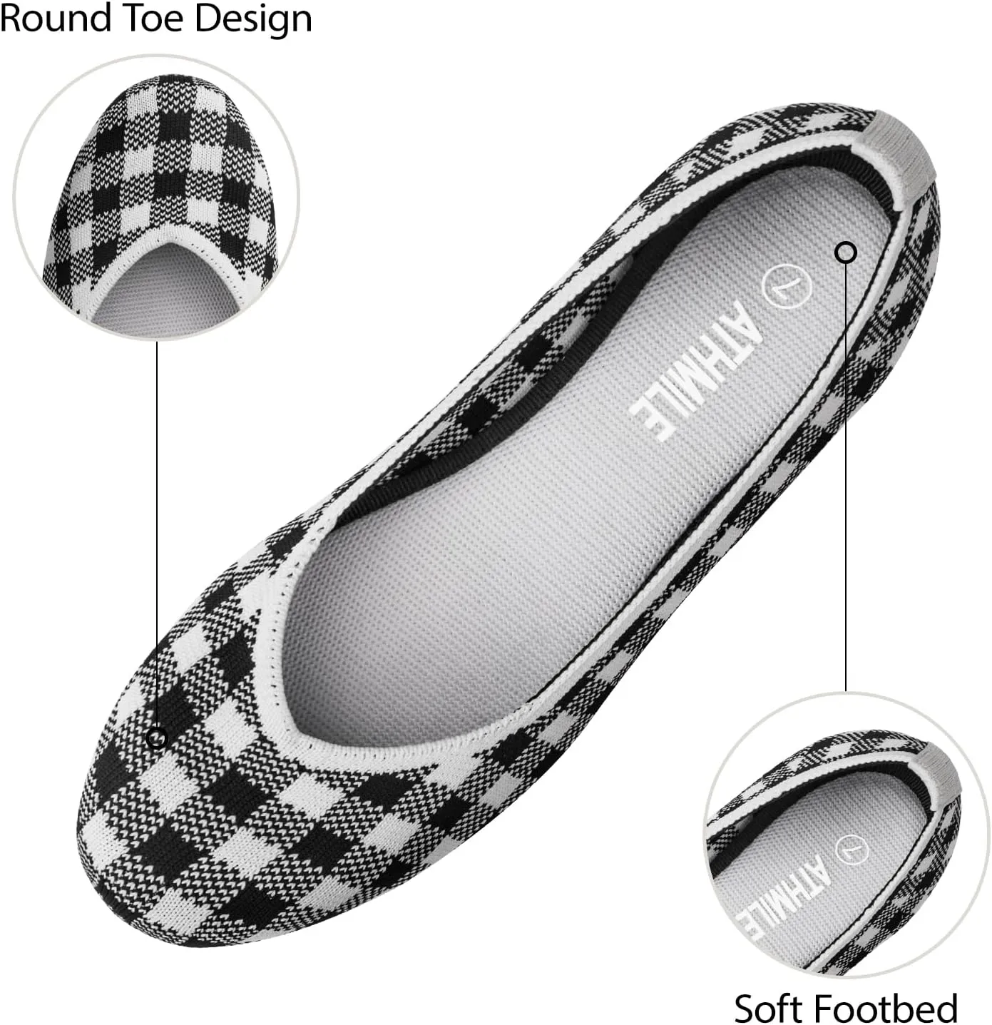 ATHMILE Women's Flat Ballet Shoes Knit Flat Shoes for Women Round Toe Slip on Women Flats for Dressy Casual Office Work Wedding Comfort Soft