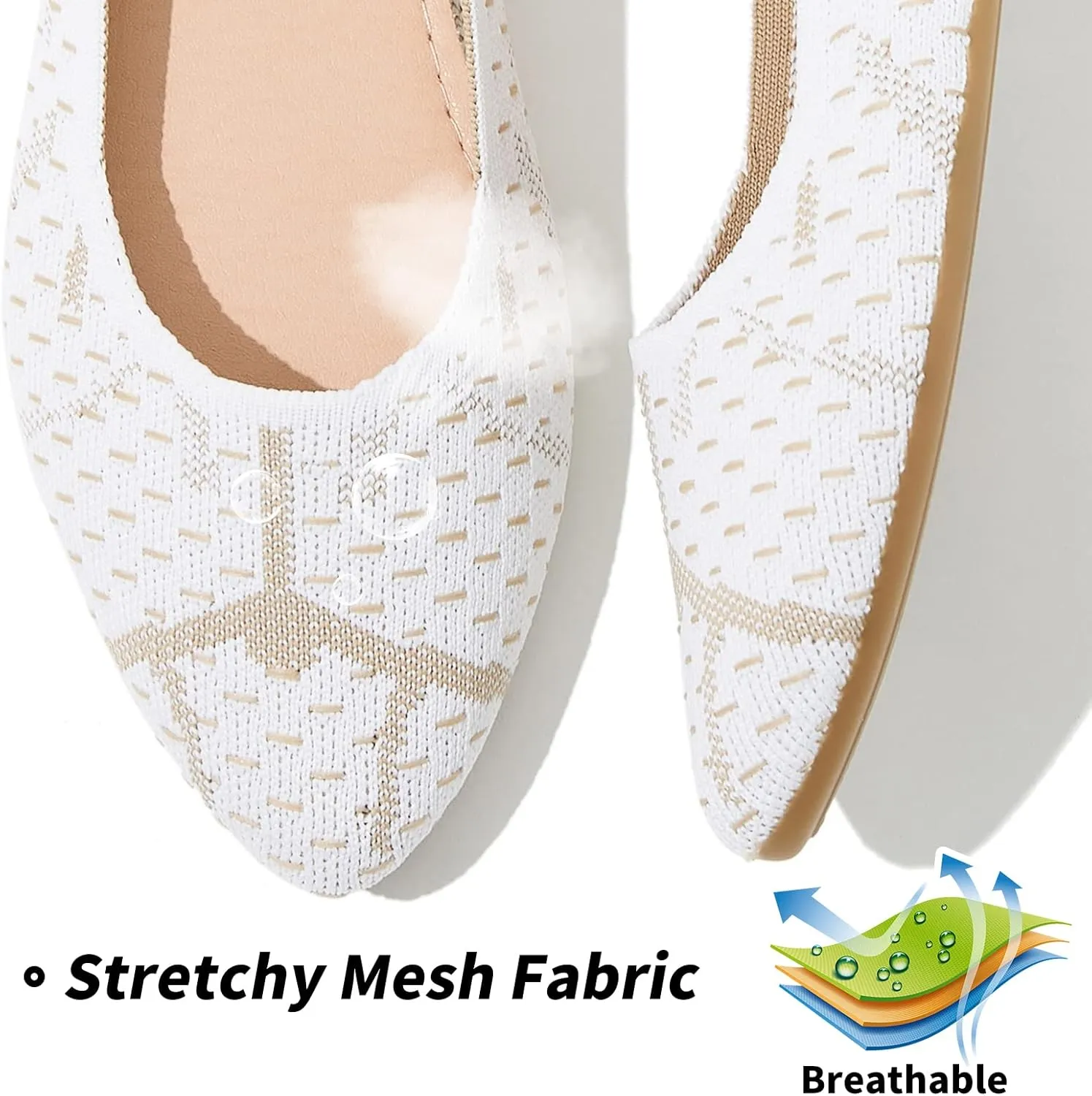BABUDOG Women's Mesh Flats Shoes Pointed-Toe Dress Shoes for Women Black Flats Shoes Comfortable Memory Foam Flats Shoes
