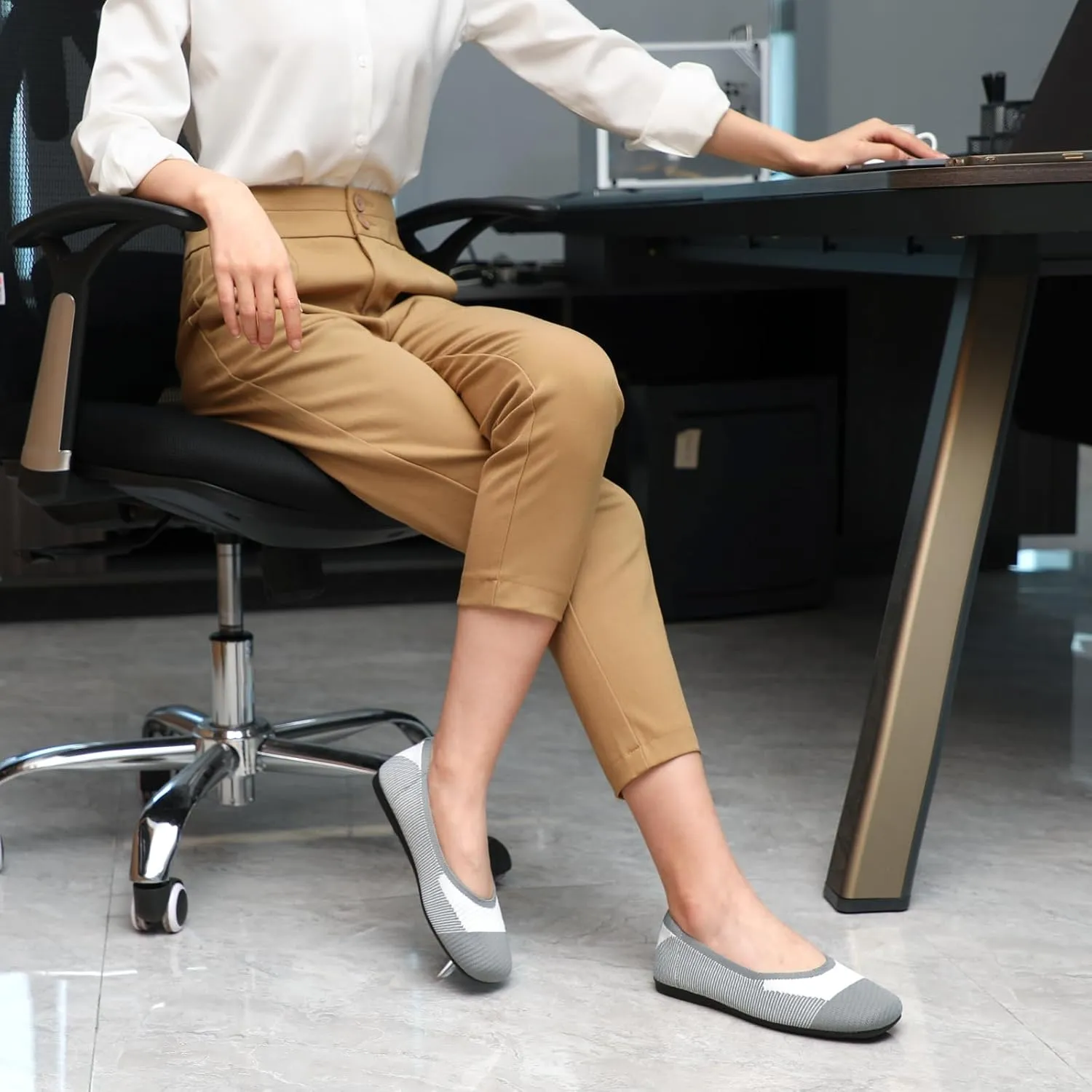 Bacia Square Toe Women's Flats Comfortable Flat Shoes for Office Work Washable