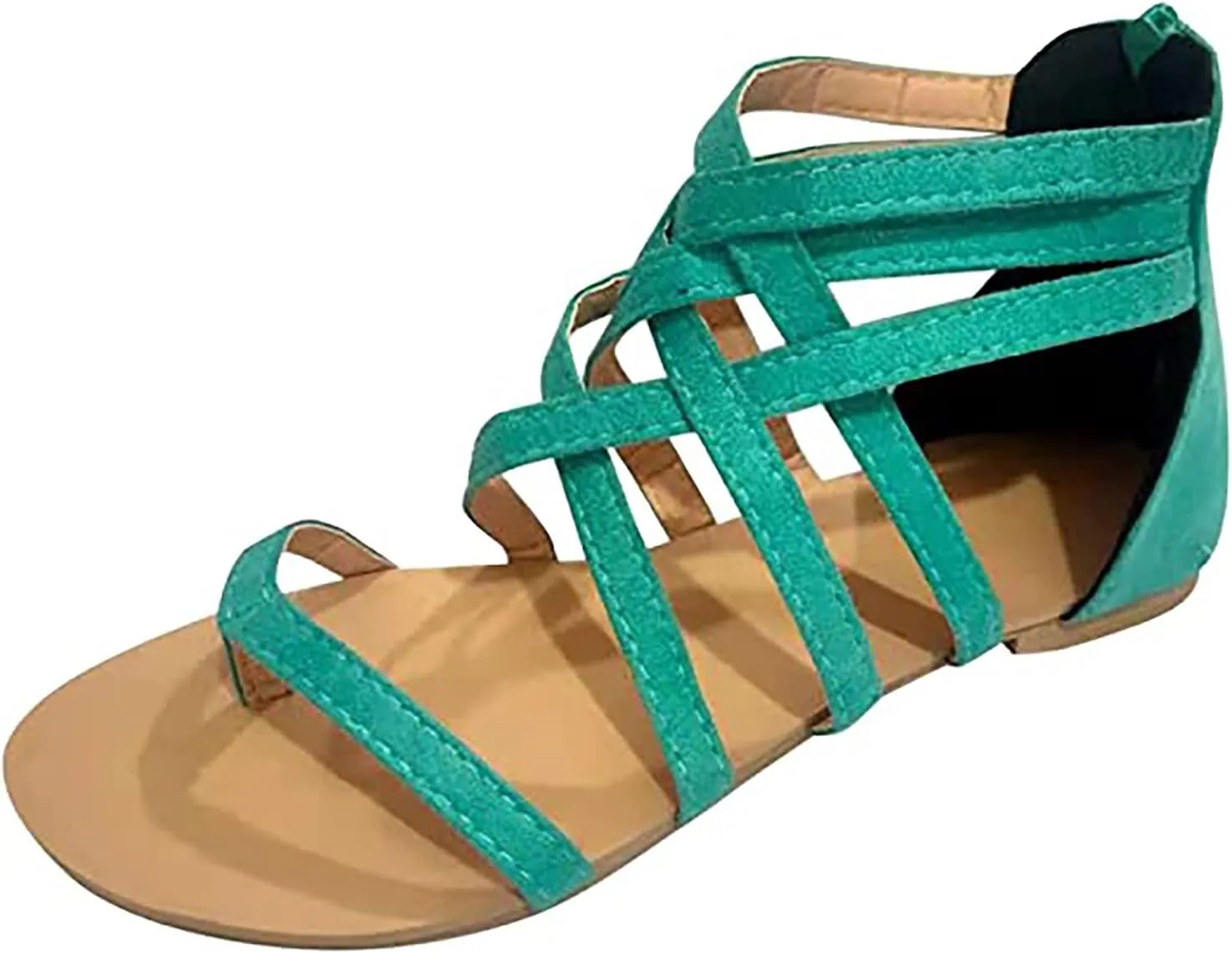 Back Zipper Sandals for Women Summer Ankle Straps Gladiator Flat Sandals Casual Cross Straps Thong Clip Toe Flip Flops Lightweight Beach Shoes Slipper