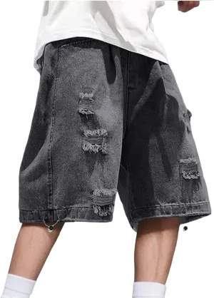 Baggy Jean Shorts for Men Summer Casual Loose Fit Y2K Hip Hop Long Denim Shorts Streetwear